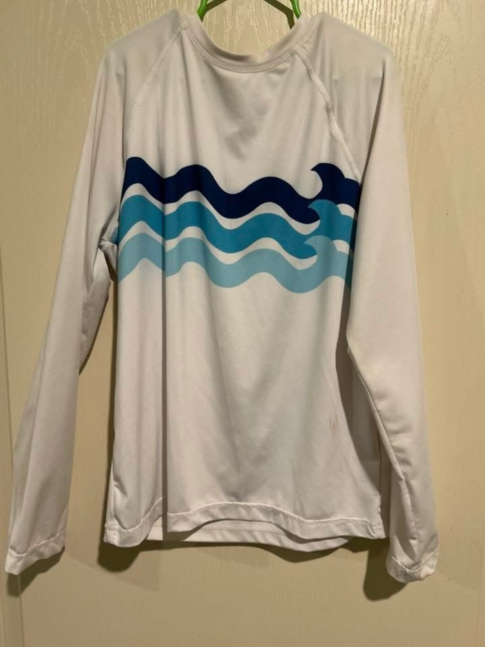 wonder nation White Long-Sleeve Swim Rashguard with Blue Wave Stripes